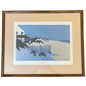 James Melvin Barrier Dunes Signed Art Print Framed Blue Coastal Beach Nags Head